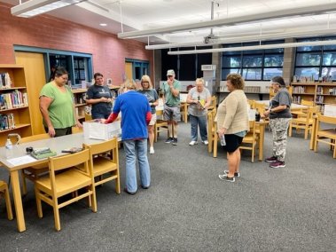 working in library